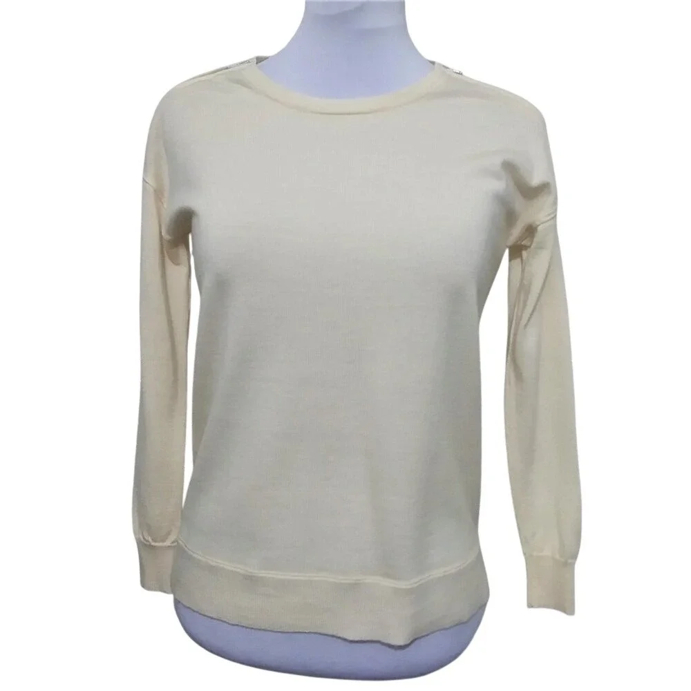 J.Crew Womens‎ XS Cream 100% Merino Wool Shoulder Zip Sweater A5142 Ivory